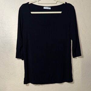 Bryn Walker scoop neck tee in black modal drape fabric with 3/4 sleeve